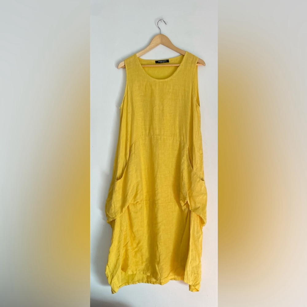 VIVIAN SHYU linen balloon dress. Yellow Sleeveless Dress